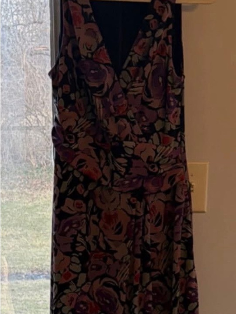 Ralph Lauren Black Floral Sleeveless Wrap Dress with Purple Accents